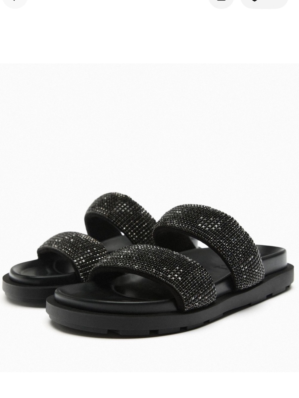 Zara Black Crystal Double-Strap Slide Sandals - Picture 2 of 6